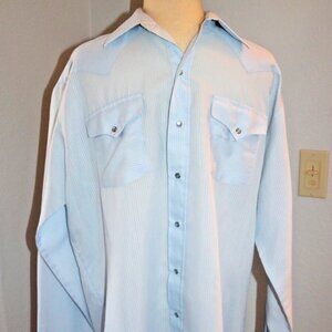 Panhandle Slim Shirt Mens 17-36 Blue Pinstripe Western Pearl Snap Made USA